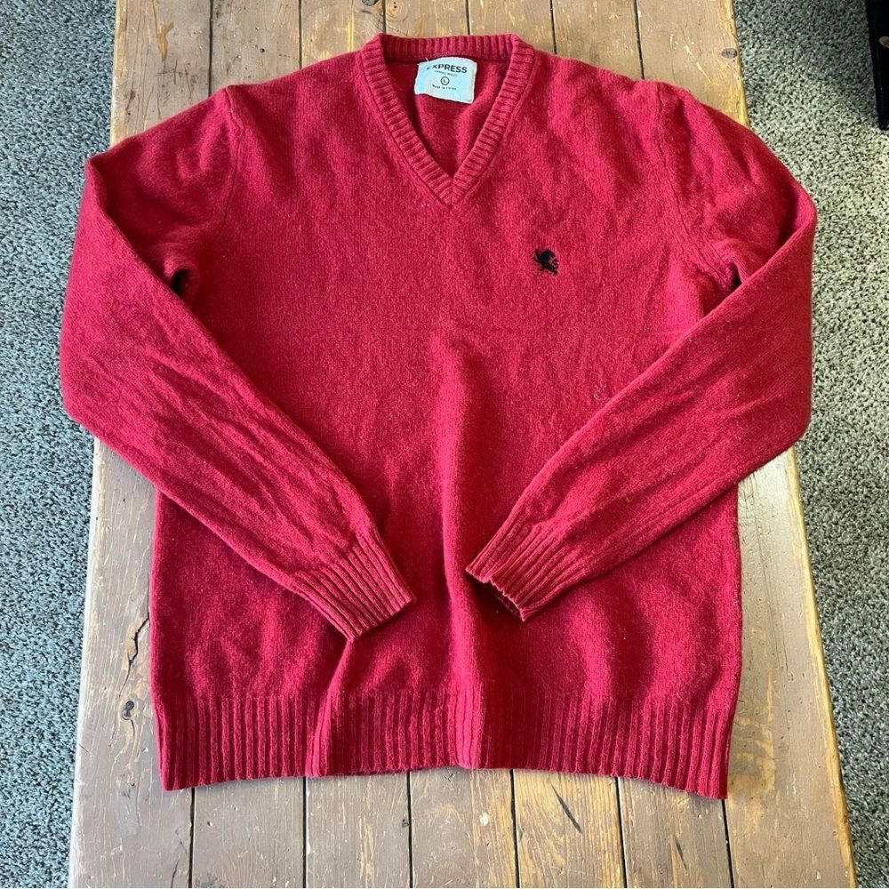 Express Men's Red V-neck Lambswool Sweater